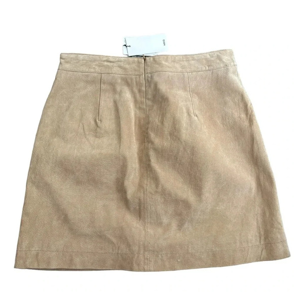 NWT Mango MNG Khaki Beige Suede Mini Skirt Front Pockets Silver Hardware Medium - Picture 2 of 4